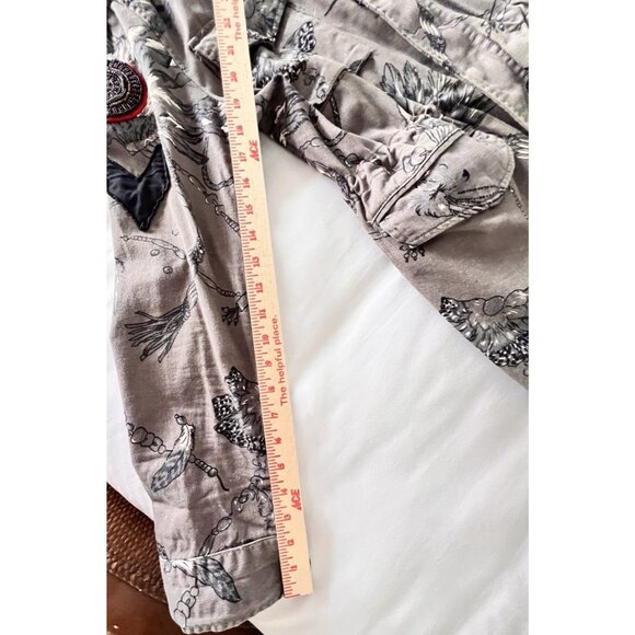 Guess Los Angeles Jacket Sz M Beaded Details Star Feather Print Drawstring Waist - Picture 10 of 16